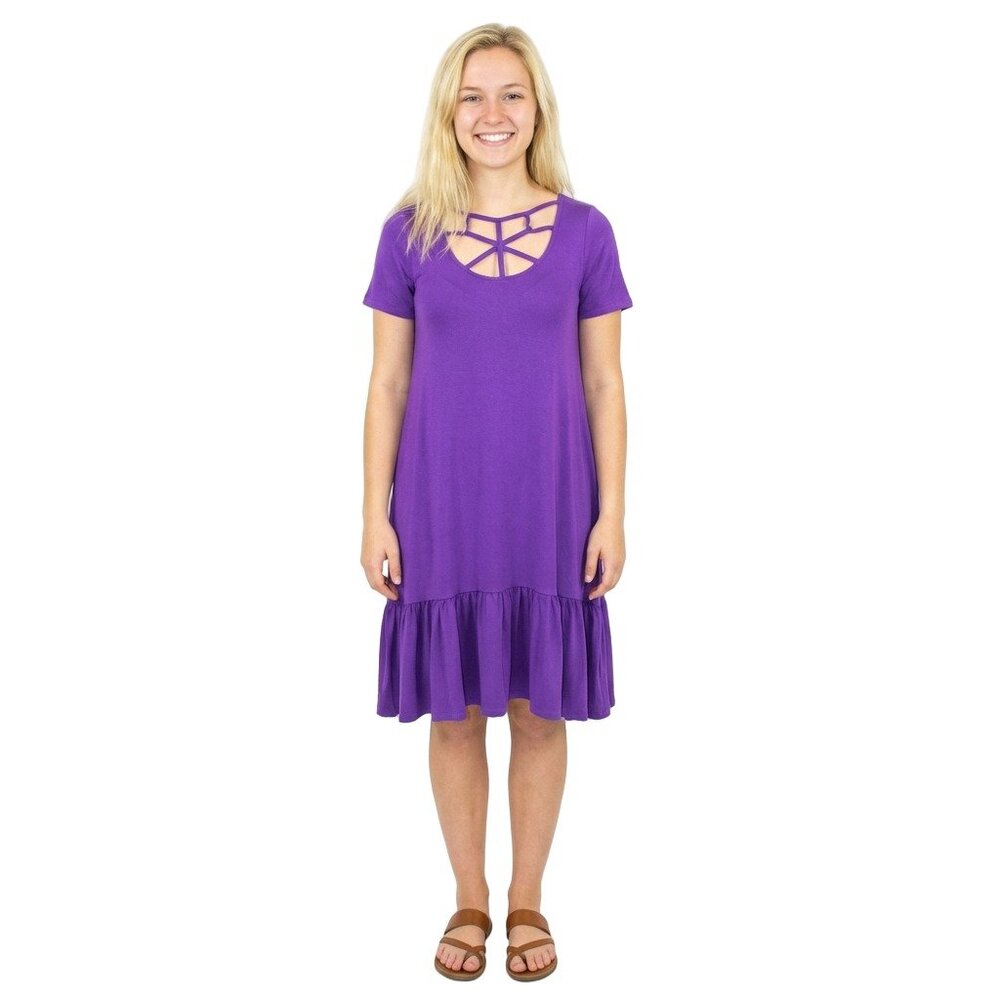 Zenana Casual Dress-Knee Length-#7041-Sizes S to 3X-PURPLE-NEW